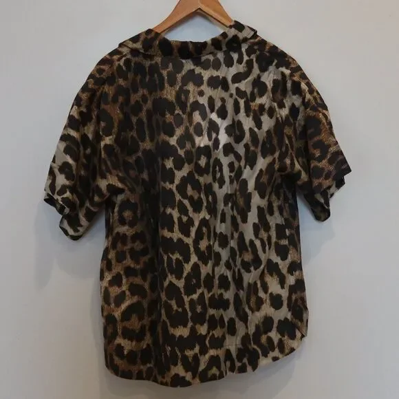 NWT GANNI leopard print top blouse short sleeve semisheer lightweight 36 breezy - Picture 11 of 16